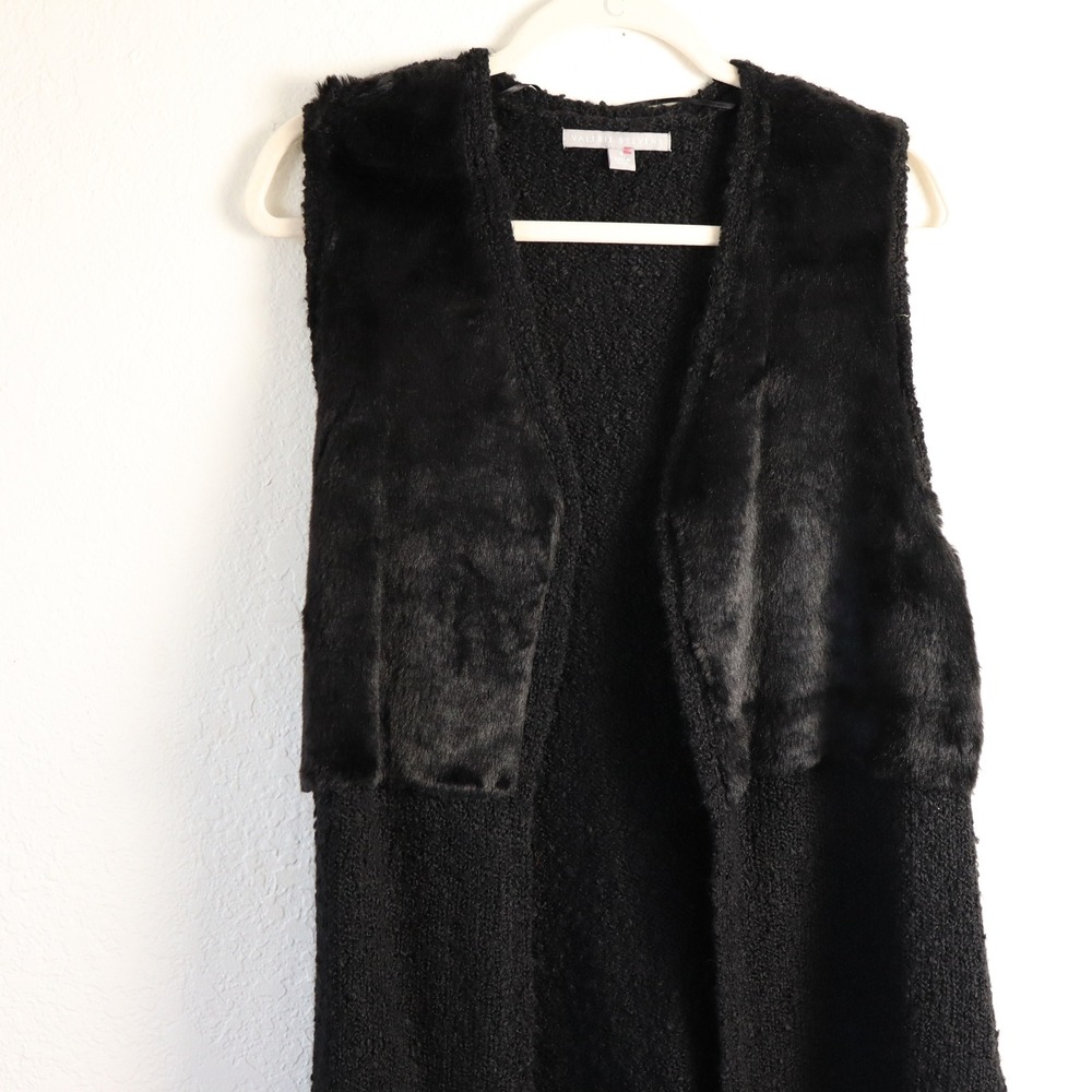 Valerie Stevens Vintage Black Faux Fur & Open Knit Vest Women's Size Small Y2K - Picture 2 of 10